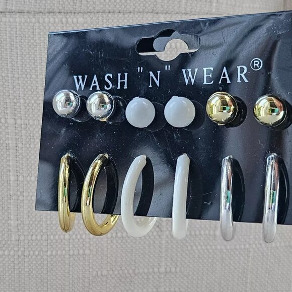 Wash and Wear Women Earrings Set of 6 Earrings White/Silver/Gold Fashion Jewelry - Picture 8 of 8